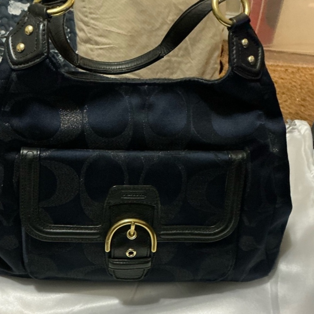 COACH Campbell Satchel F26245 Sparkle Signature black 3 compartment.